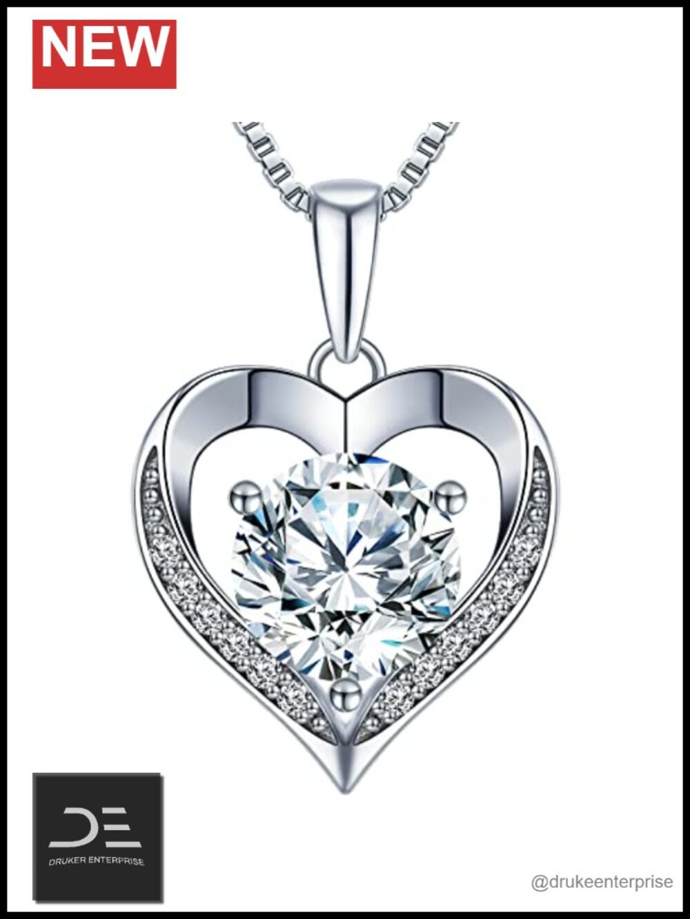 Moissanite Heart Pendant Necklace Engraved I Love You Anniversary Gift